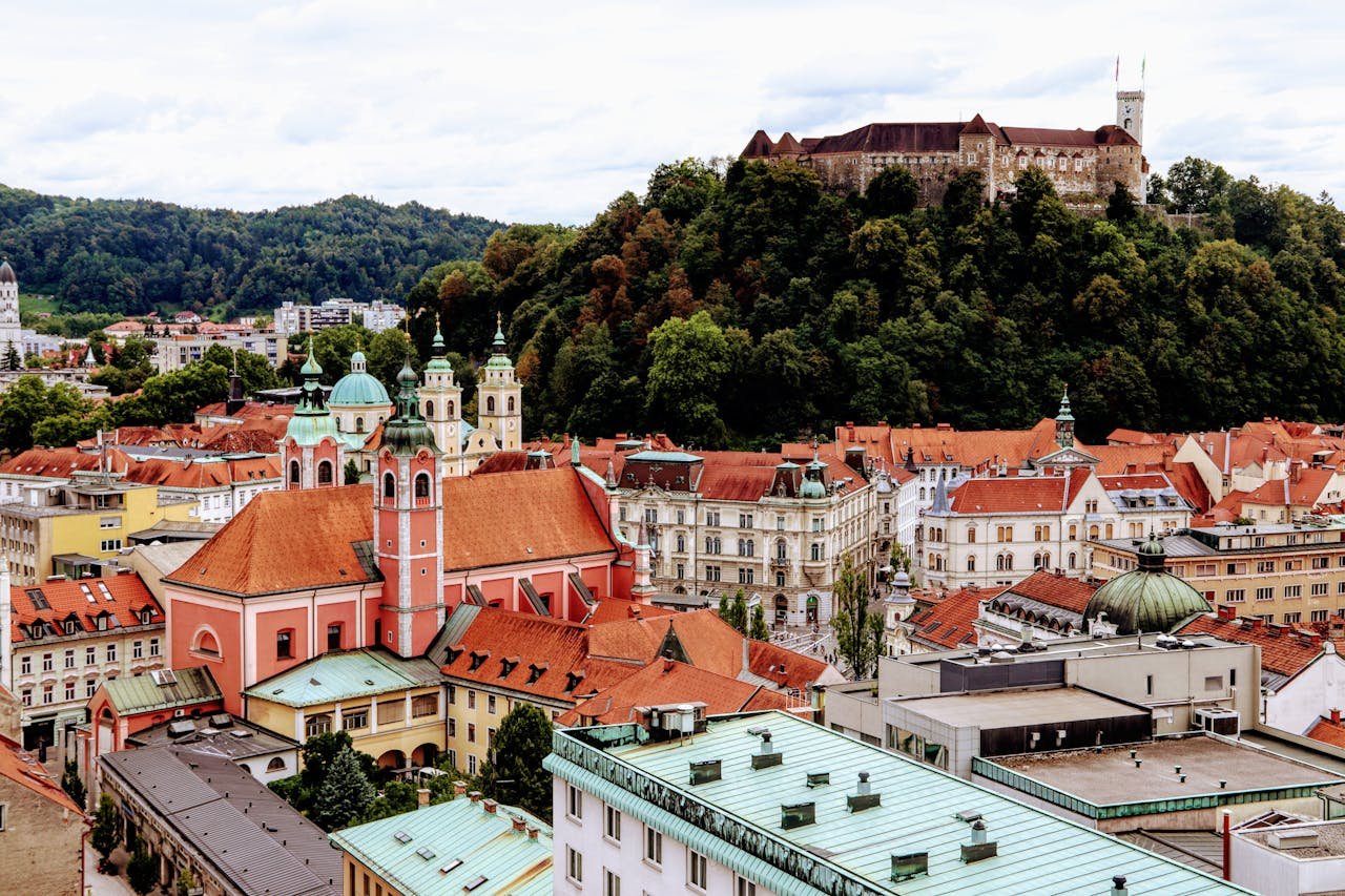 Panorama of Ljubljana Old Town with a Castle on a Hill Slovenia